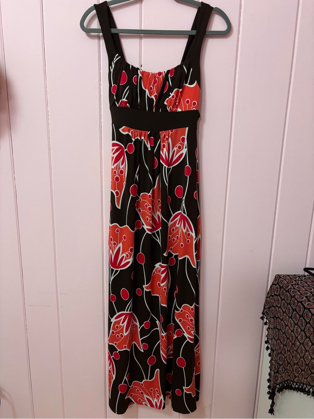 Vintage Y2K Bisou Bisou Boho Fairy Brown & Coral Tulip Floral Maxi Dress Size 6